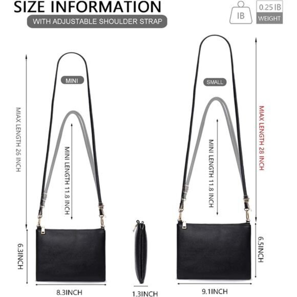 Small Crossbody Bag for Women PU Leather Shoulder Purse Adjustable Strap Black - Picture 4 of 7